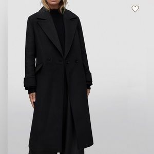 Allsaints Mabel Double Breasted Longline Coat US2 Blk